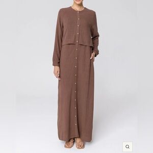 Veiled Collections Sabah Cotton Linen Overlay Maxi Shirt Dress - Brown Size Med